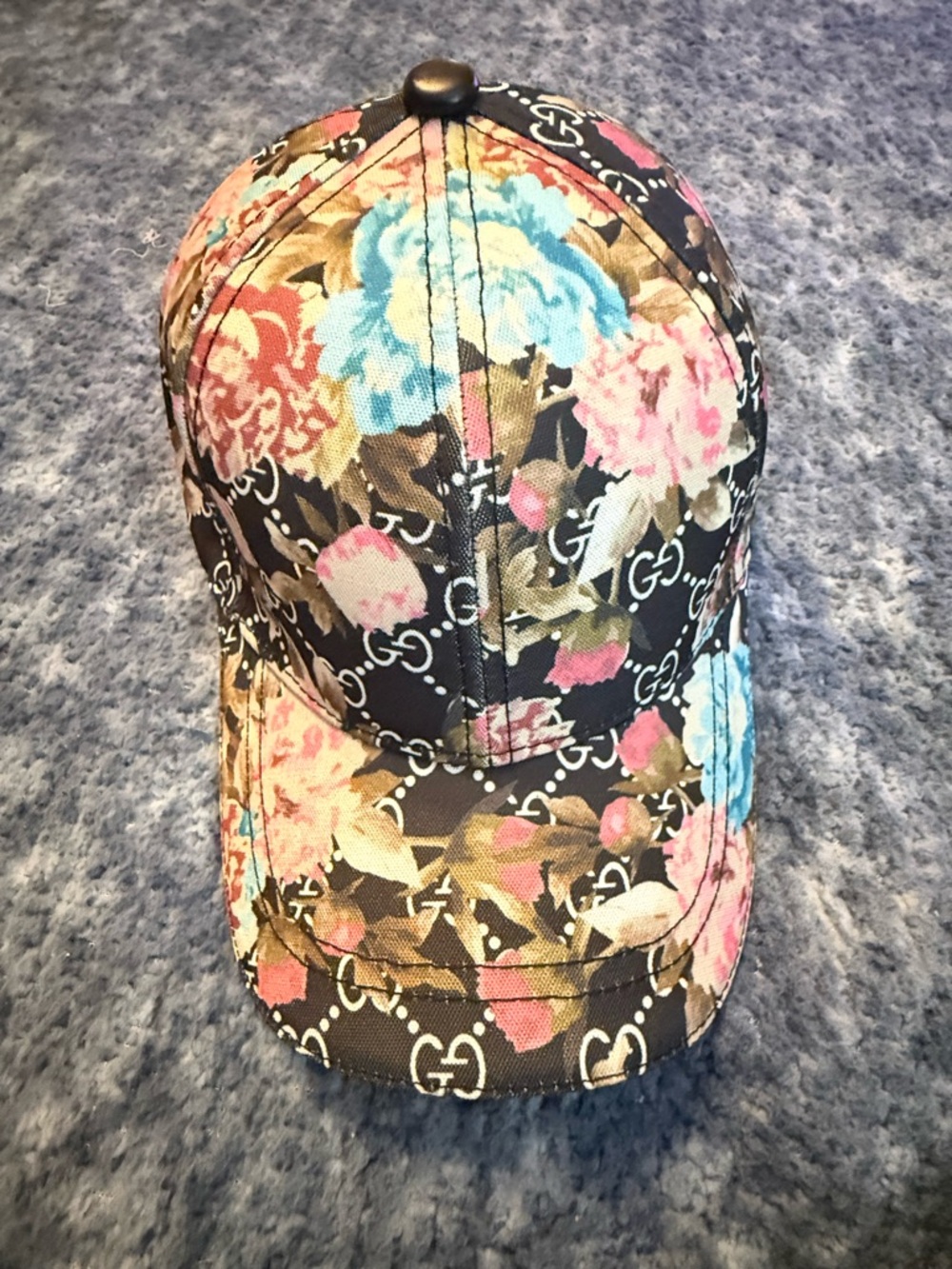 GG all over Blooms floral multi-color baseball cap hat Supreme canvas black NEW - Picture 9 of 13